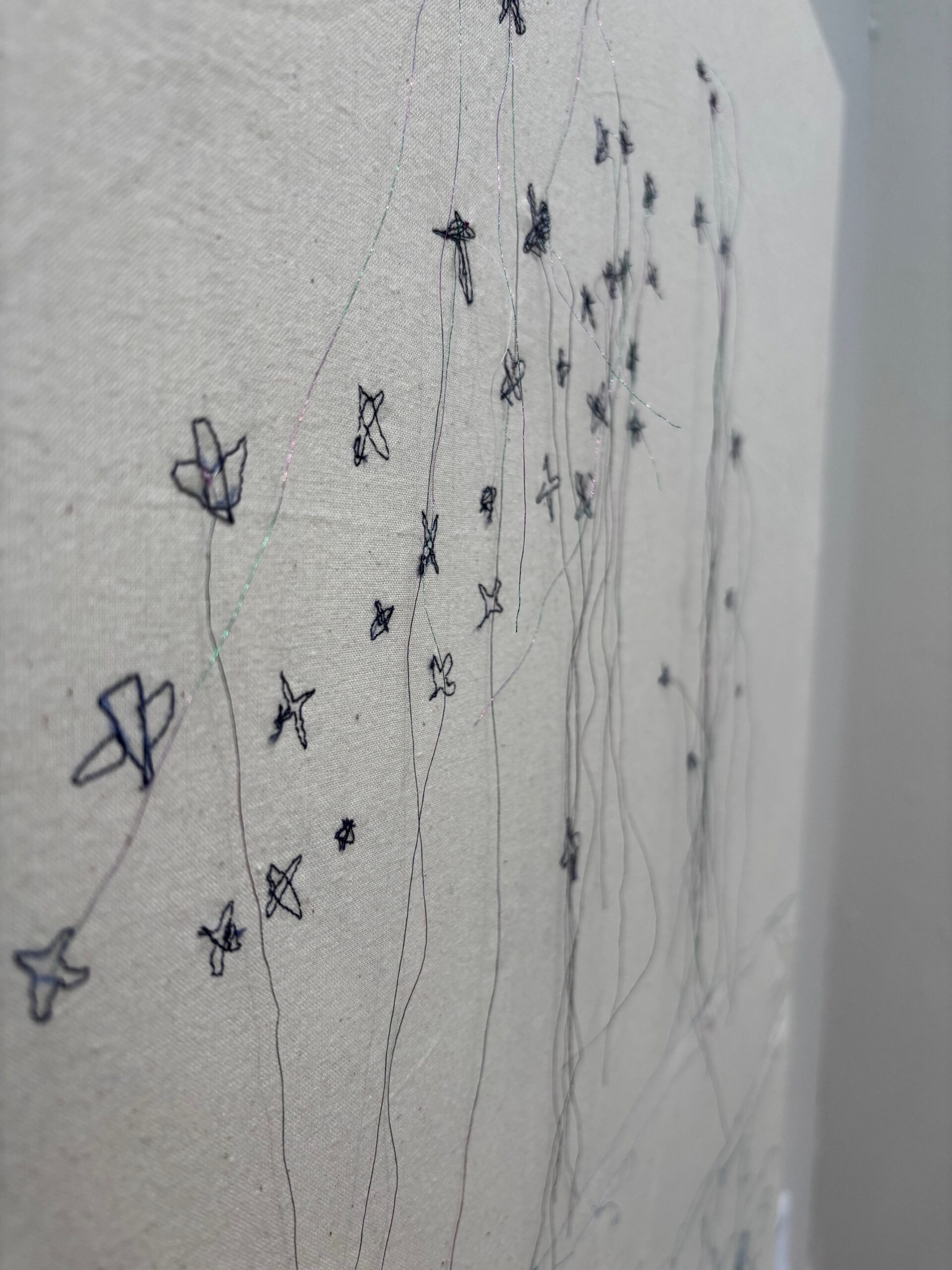 a photograph showing the threads that come out of the canvas in the work