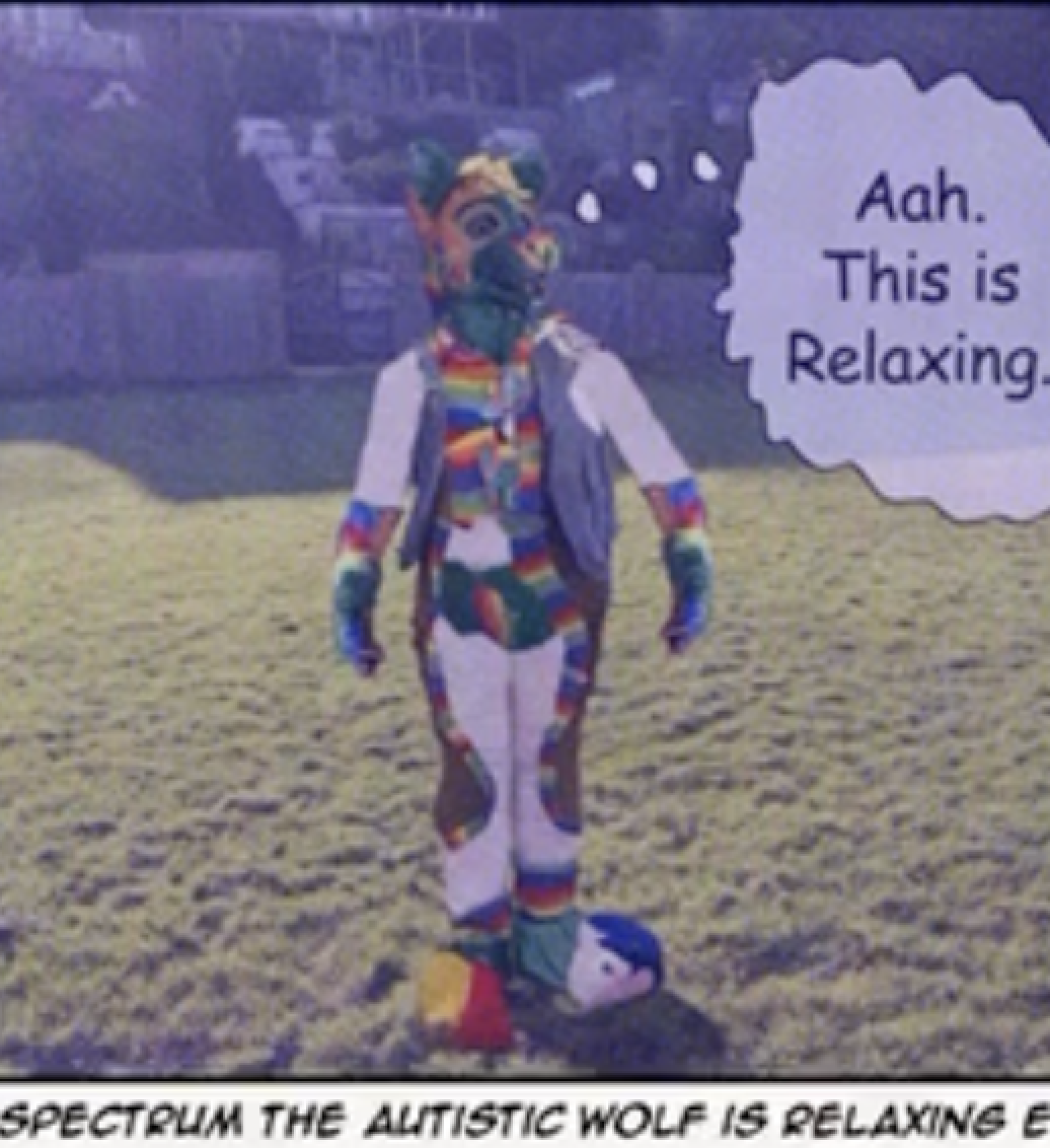 An animation still of Lucy's script the opening scene of Spectrum in teh park